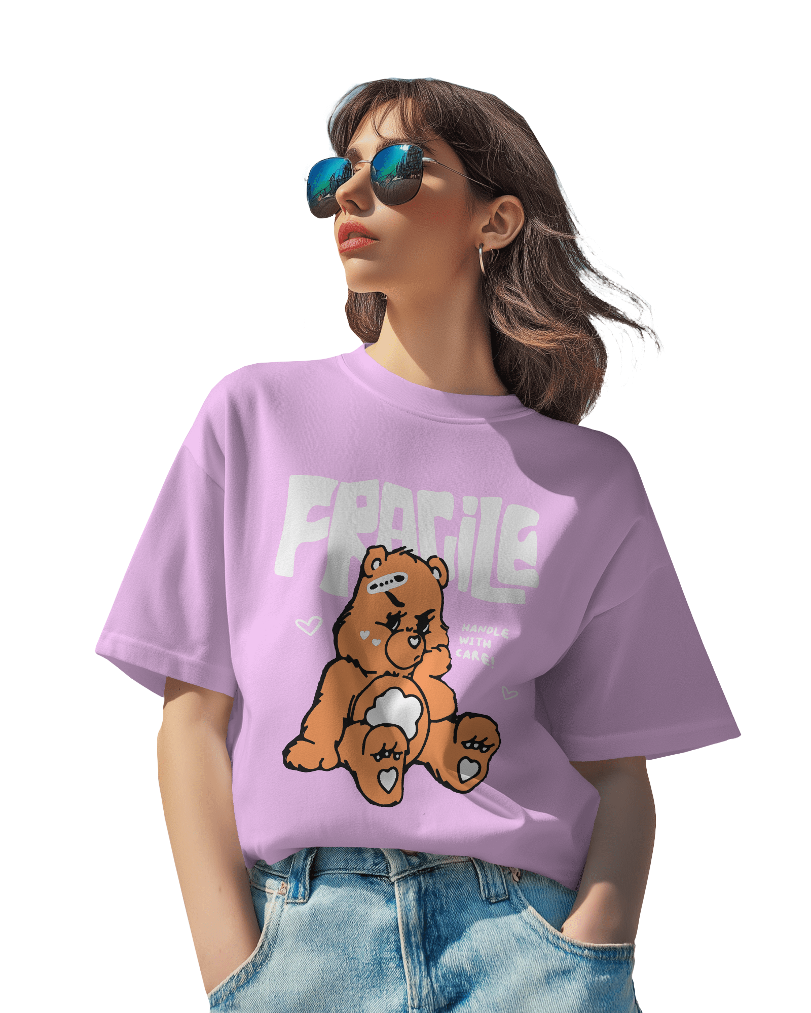 Women's Cute Fragile Teddy Bear Graphic Tee