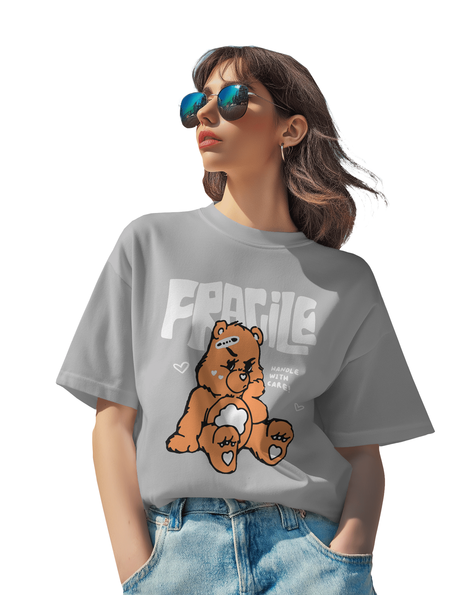 Women's Cute Fragile Teddy Bear Graphic Tee