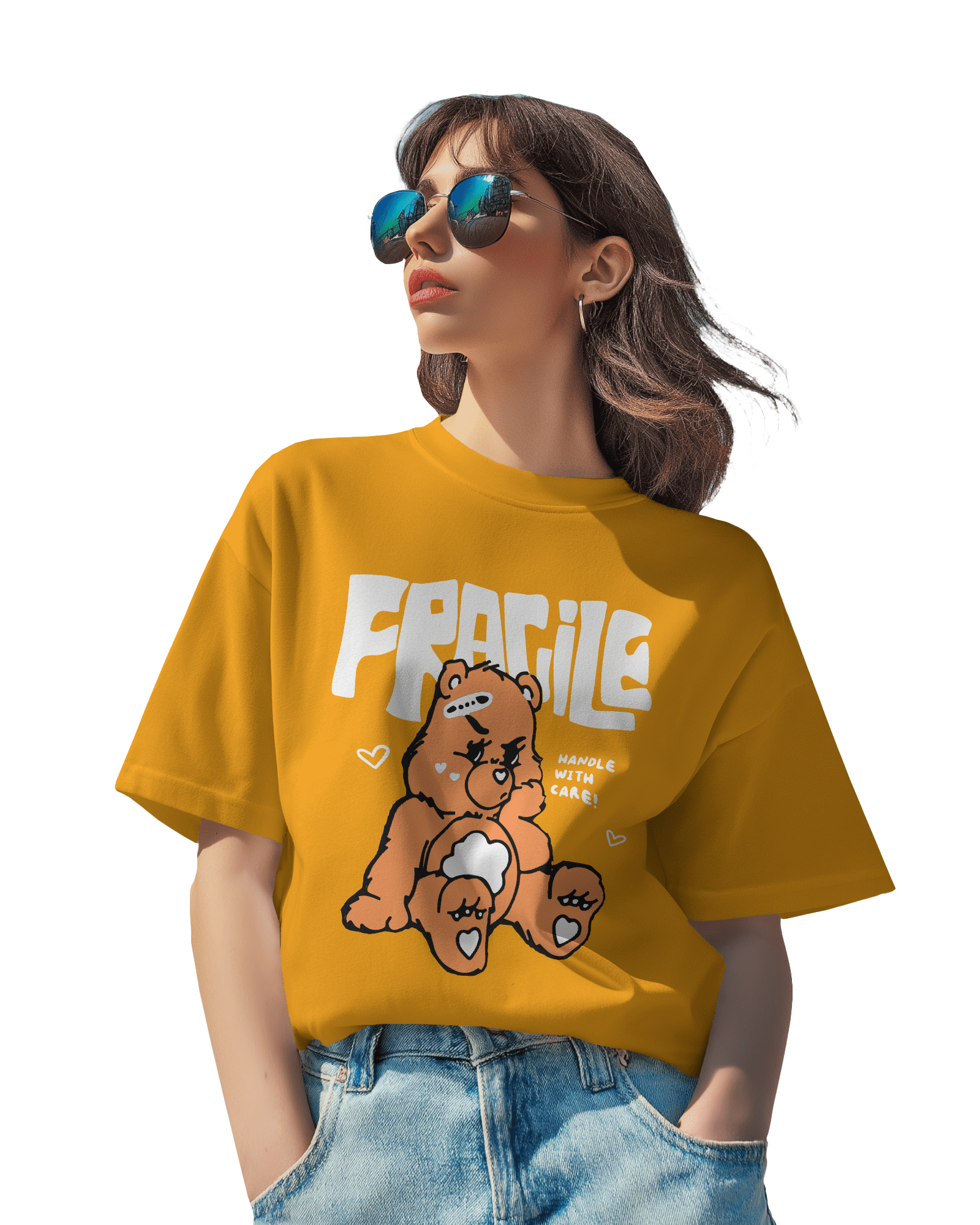 Women's Cute Fragile Teddy Bear Graphic Tee