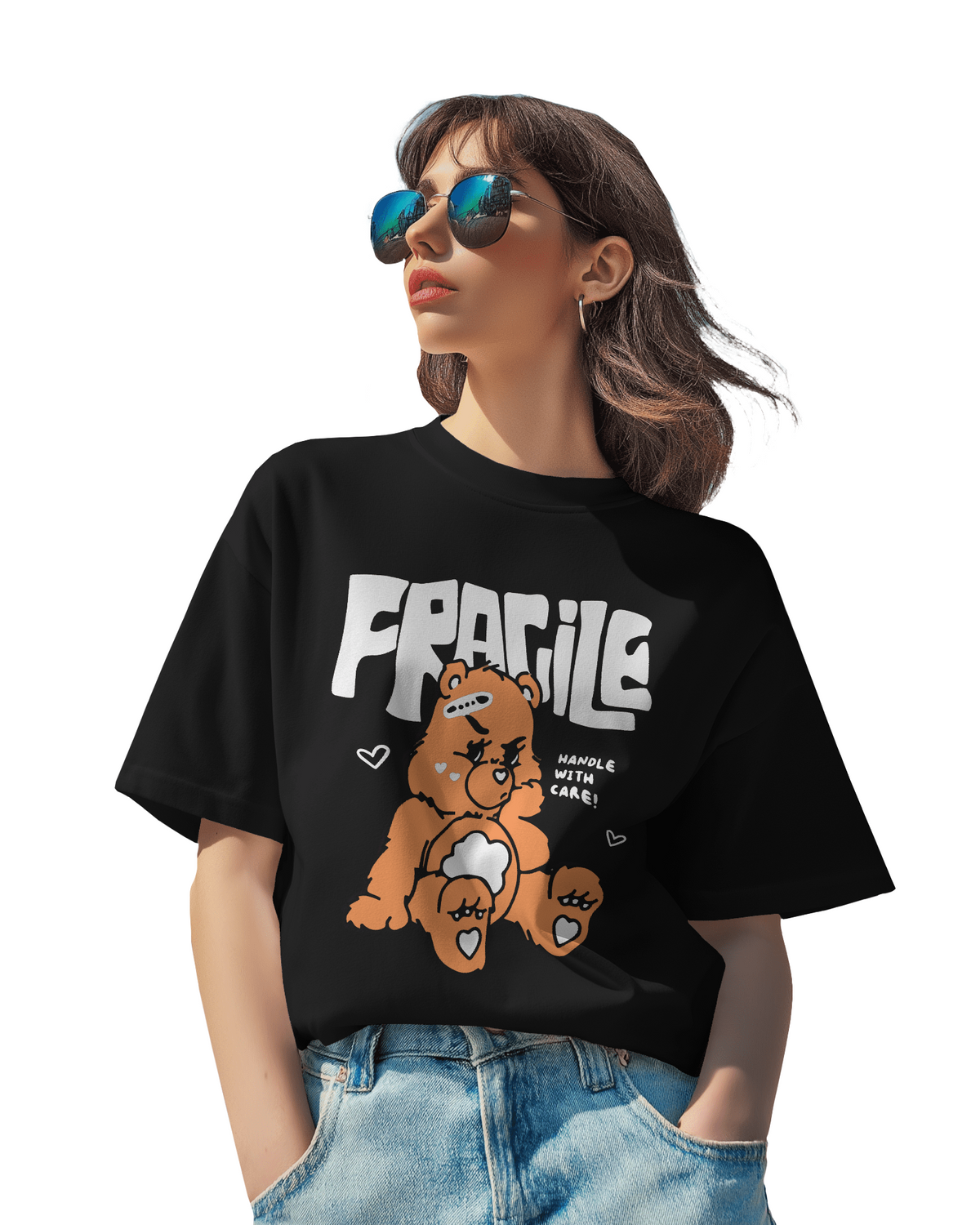 Women's Cute Fragile Teddy Bear Graphic Tee