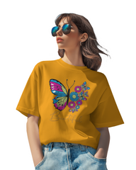 Women's Loose Fit T-Shirt with Butterfly Floral Graphic