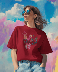 Floral Embroidered Hand Graphic Regular T-Shirt