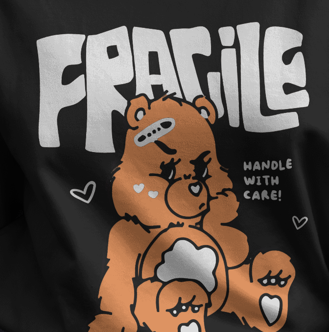 Women's Cute Fragile Teddy Bear Graphic Tee