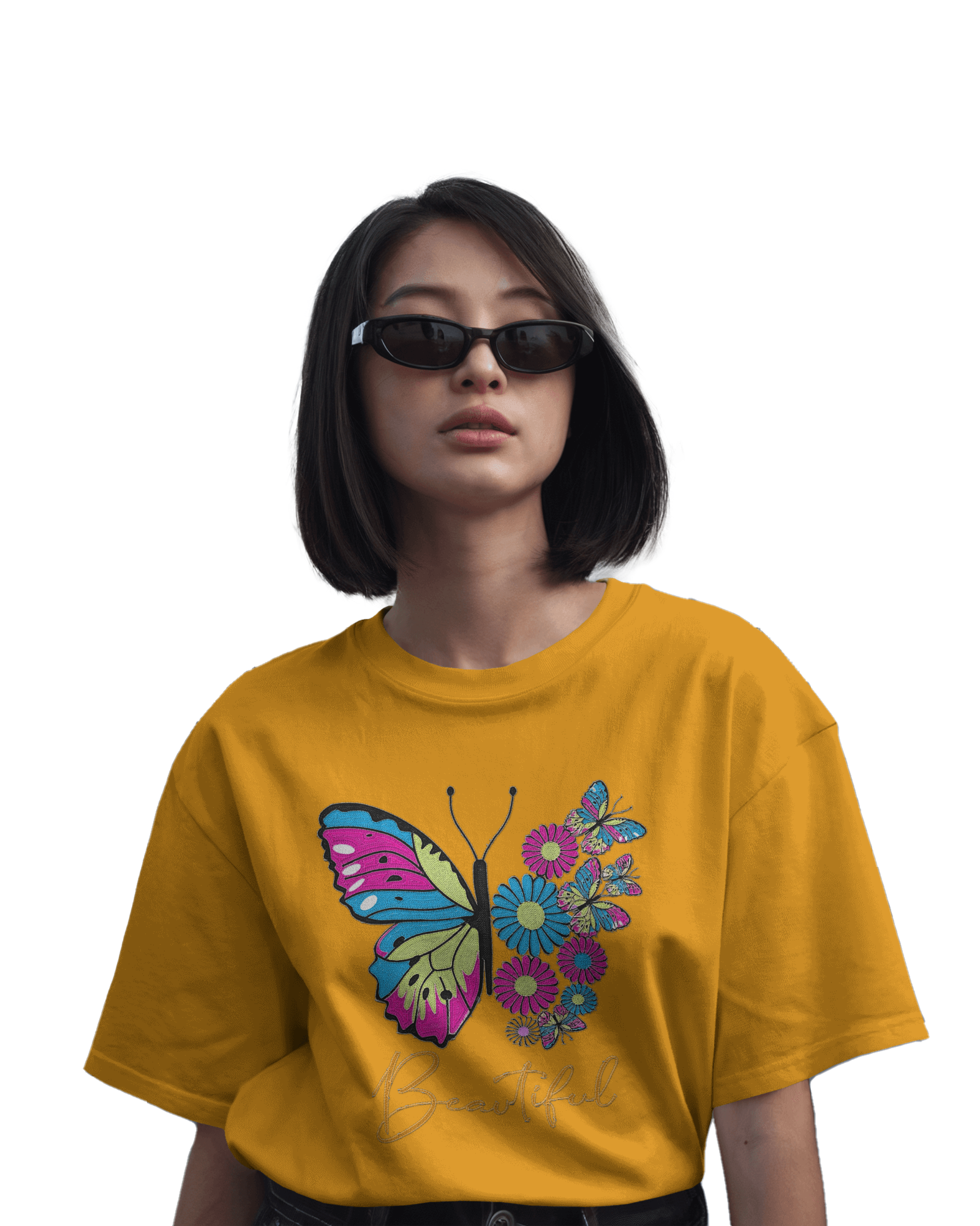 Women's Loose Fit T-Shirt with Butterfly Floral Graphic