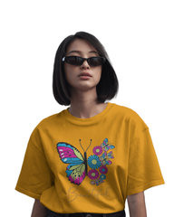 Women's Loose Fit T-Shirt with Butterfly Floral Graphic