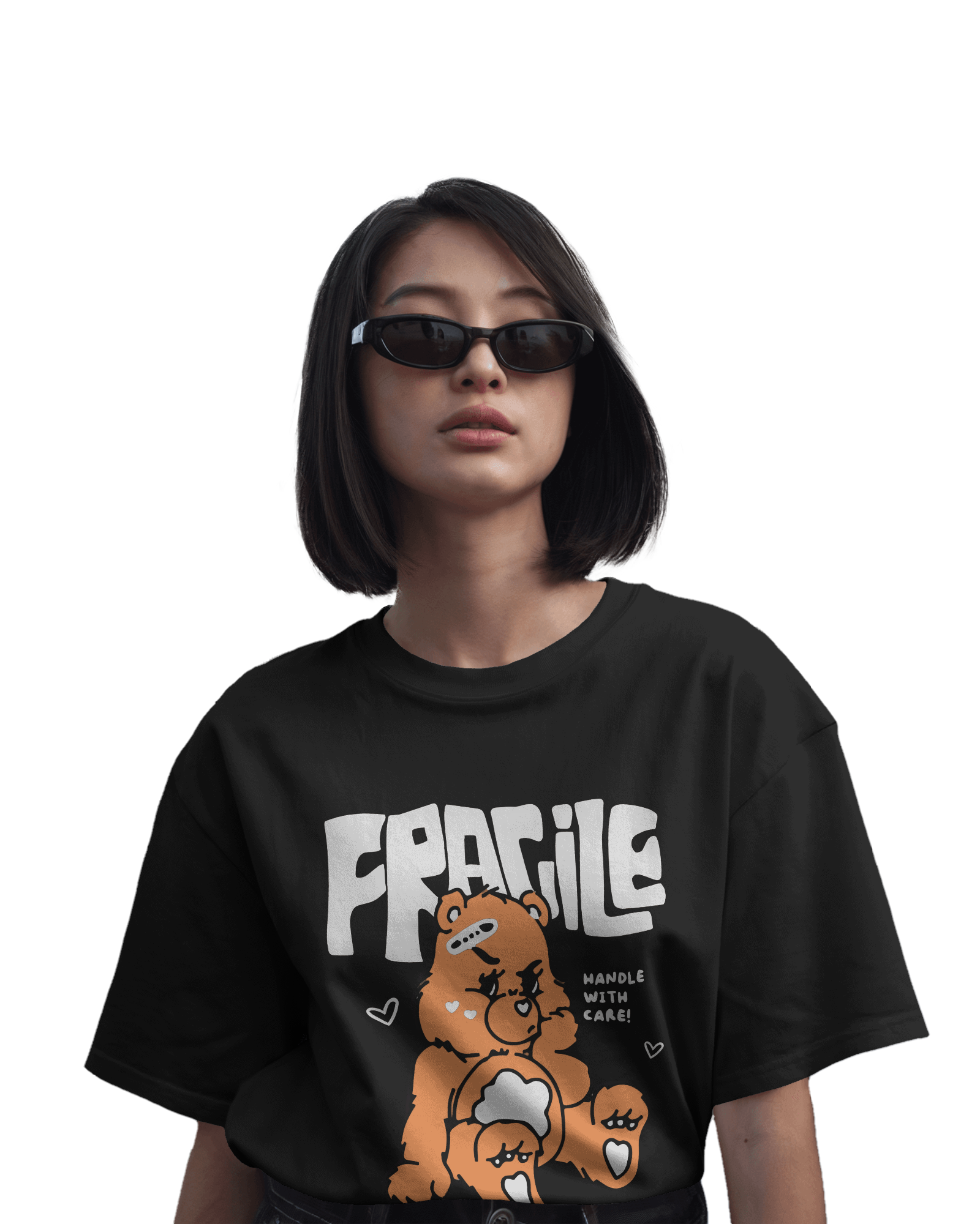 Women's Cute Fragile Teddy Bear Graphic Tee