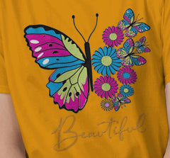 Women's Loose Fit T-Shirt with Butterfly Floral Graphic