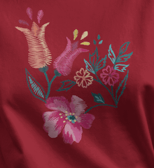 Floral Embroidered Hand Graphic Regular T-Shirt